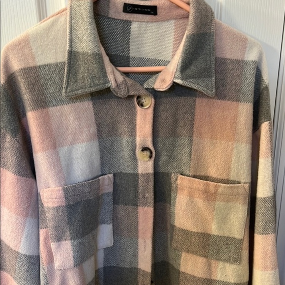 Pretty Garden Cozy Plaid Teddy Jacket - Pink and Gray‎ Size XXL